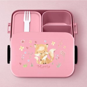 Mepal Bento Lunchbox mit Fächern Take a break Midi Personalisierte Brotdose mit niedlichem Fuchs für die Schule oder den Kindergarten Nordic-pink
