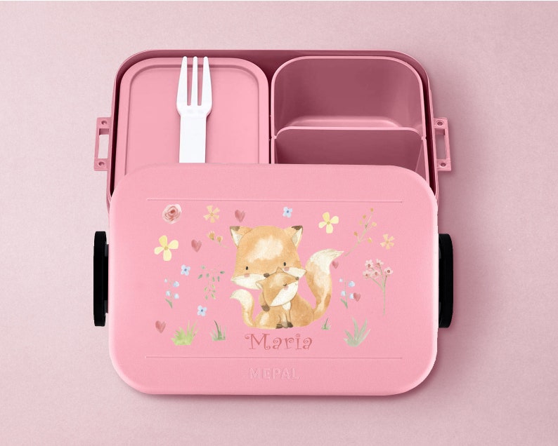 Mepal Bento Lunchbox mit Fächern Take a break Midi Personalisierte Brotdose mit niedlichem Fuchs für die Schule oder den Kindergarten Nordic-pink