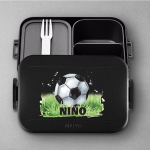 Personalized Mepal Take a Break Football Lunch Box with Compartments Personalized Bento lunch box with football for daycare and school Nordic-Black