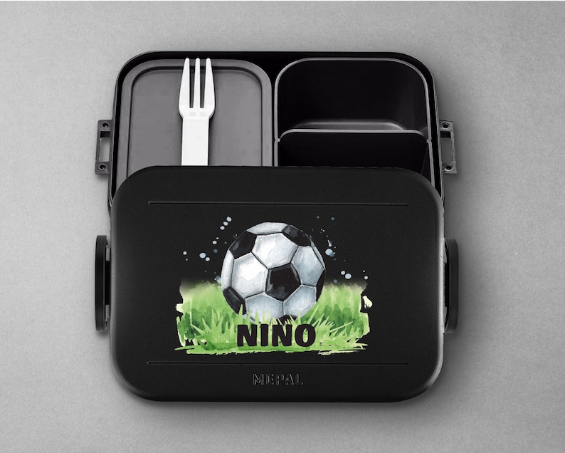 Personalized Mepal Take a Break Football Lunch Box with Compartments Personalized Bento lunch box with football for daycare and school Nordic-Black