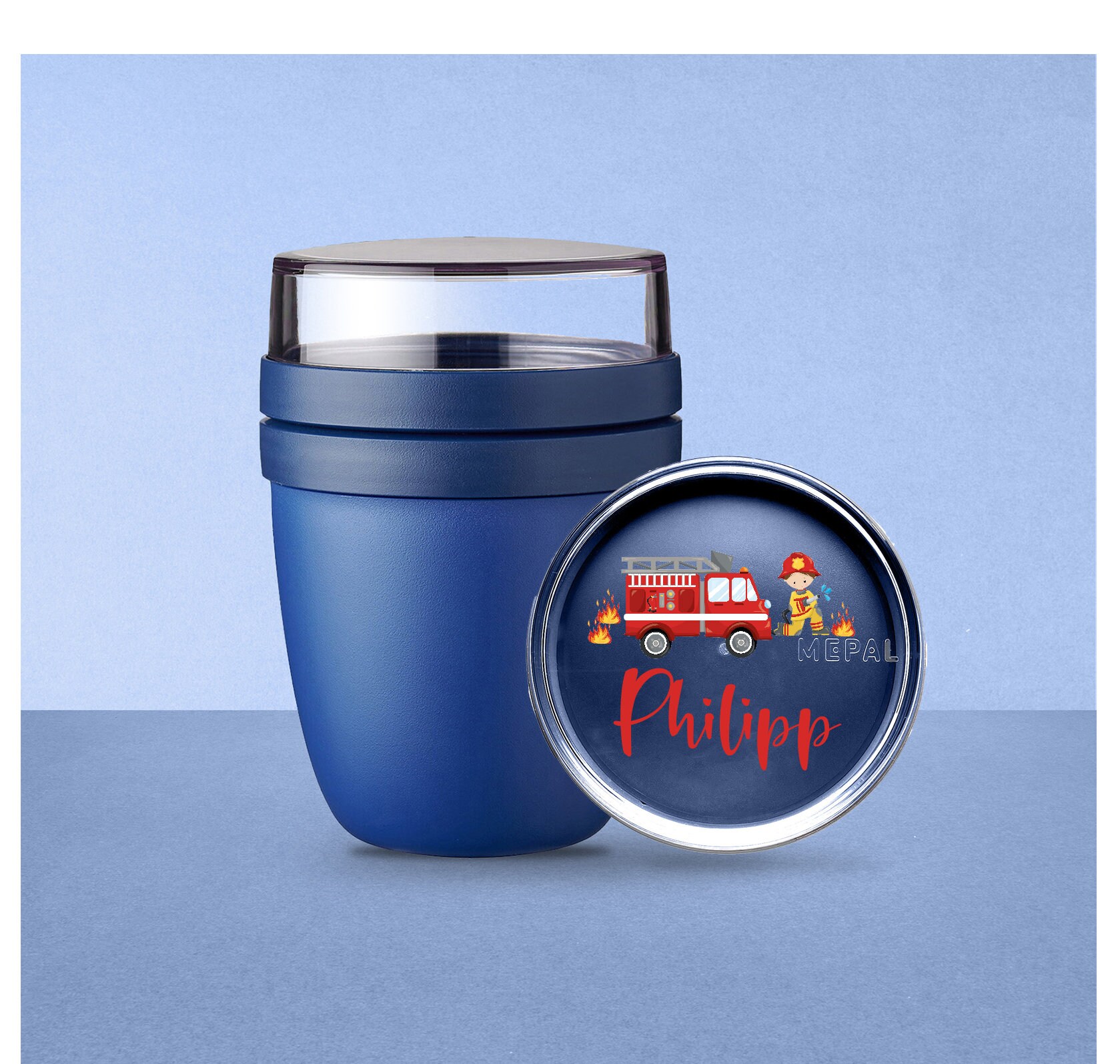 Mepal Personalisierter Lunchpot Ellipse Mit 2 Behältern | Frühstücksbecher Mit Feuerwehrmann | Müslibecher Für Die Schule/kindergarten