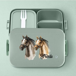 Personalized Mepal lunch box with bento compartments Personalized lunch box with beautiful horses 900ml Lunch box for school and daycare Nordic-Sage