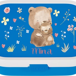 Personalized Mepal lunch box with Bento and a cute little bear for daycare and kindergarten Blue