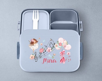 Personalized lunch box with compartments | Mepal lunch box with bento box and cute ballerina for daycare/kindergarten or school