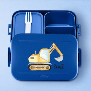 Personalized Mepal take a break lunch box with bento box | Personalized lunch box with a cool excavator for daycare, kindergarten and school