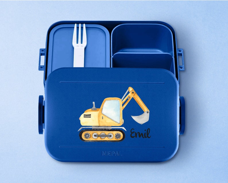 Personalized Mepal take a break lunch box with bento box Personalized lunch box with a cool excavator for daycare, kindergarten and school Vivid-Blue Lunchbox