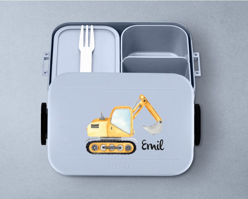 Personalized Mepal take a break lunch box with bento box Personalized lunch box with a cool excavator for daycare, kindergarten and school Nordic-Blue Lunchbox