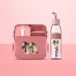 Coffret lunch box Mepal Nordic Take a break avec chevaux et nom souhaité | Boîte à lunch et bouteille d'eau personnalisées pour garderie, maternelle, école