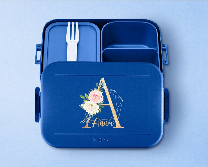 Personalisierte Mepal take a break Lunchbox mit eigenem Buchstaben und Wunschnamen Schöne Lunchbox mit Bento Box vivid-blue