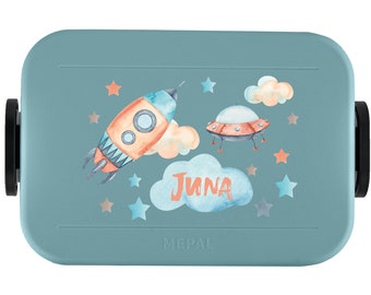 Mepal Lunchbox Take a break with desired name | Personalized bento lunch box with rocket for daycare, kindergarten, school / snack box for children