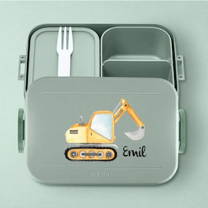 Personalized Mepal take a break lunch box with bento box Personalized lunch box with a cool excavator for daycare, kindergarten and school Nordic-Sage Lunchbox