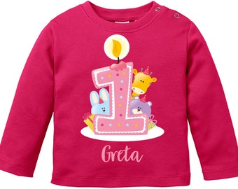 Niedliche Tiere feiern 1. Geburtstag | Geburtstagsshirt ich bin eins |Pulli zum 1 Geburtstag | Longsleeve für Kinder zum ersten Geburtstag