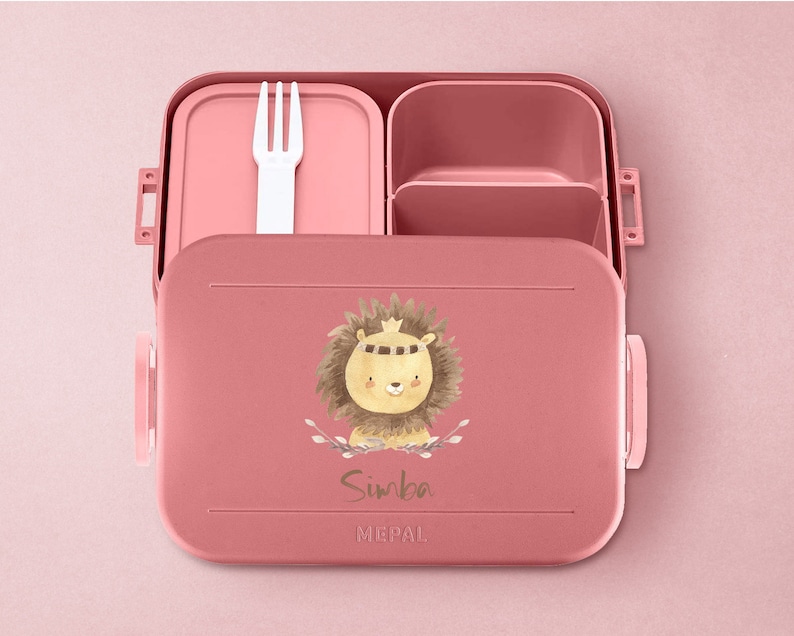 Personalisierte Mepal Brotdose Bento Box Brotdose mit Fäachern Brotdose mit niedlichem Löwen für die Schule oder Kindergarten Bild 8