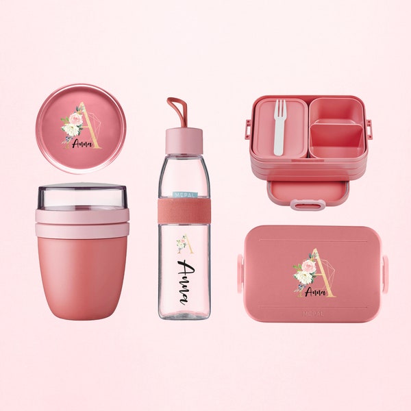 Personalisiertes Mepal Brotdosen Set mit Bento Einsatz und Trinkflasche 500ml & Lunchpot-mini als Set für den Kindergarten und Schule