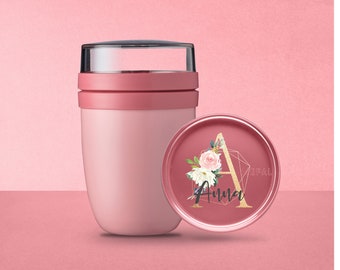 Personalized Mepal Thermo Lunchpot Ellipse with your name for school, kindergarten and daycare | Golden letter as a monogram