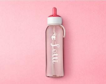 Mepal Flip-Up Campus water bottle with desired name and cute unicorn / Personalized drinking bottle for daycare, kindergarten and school