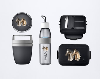 Personalisiertes Mepal Brotdosen Set | Brotdose & Trinkflasche und Lunchpot sowie ein toller Rucksack als Set für Kindergarten und Schule