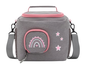 Bag for Toniebox "BoxBag" for figures and box - Carrying case with hook and speaker-opening for travel & car, Pink, Rainbow, Unicorn, Rabbit