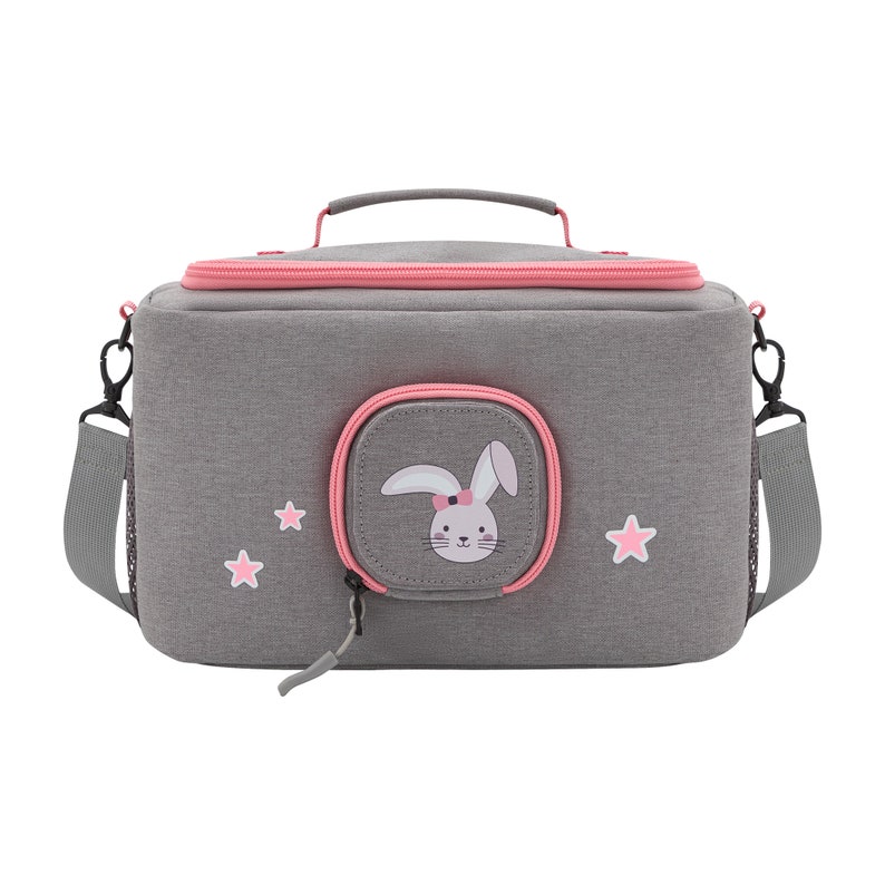 Bag for Toniebox BoxBag for figures and box Carrying case with hook and speaker-opening for travel & car, Pink, Rainbow, Unicorn, Rabbit Grau-Rosa Hase