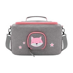 Tasche für Toniebox BoxBag für Figuren und Box Transporttasche mit Haken und Lautsprecher-Öffnung, Regenbogen, Hase, Einhorn, Fuchs Grau-Rosa Fuchs