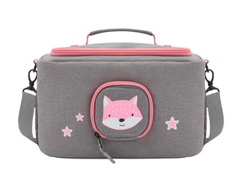 Bag for Toniebox "BoxBag" for figures and box - Carrying case with hook and speaker-opening for travel & car, Pink, Rainbow, Unicorn, Rabbit