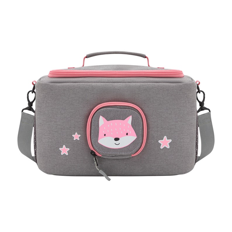 Bag for Toniebox BoxBag for figures and box Carrying case with hook and speaker-opening for travel & car, Pink, Rainbow, Unicorn, Rabbit Grau-Rosa Fuchs
