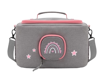 Tasche für Toniebox 1 & 2 für Figuren und Box - Transporttasche mit Haken und Lautsprecher-Öffnung, Regenbogen, Hase, Einhorn, Fuchs