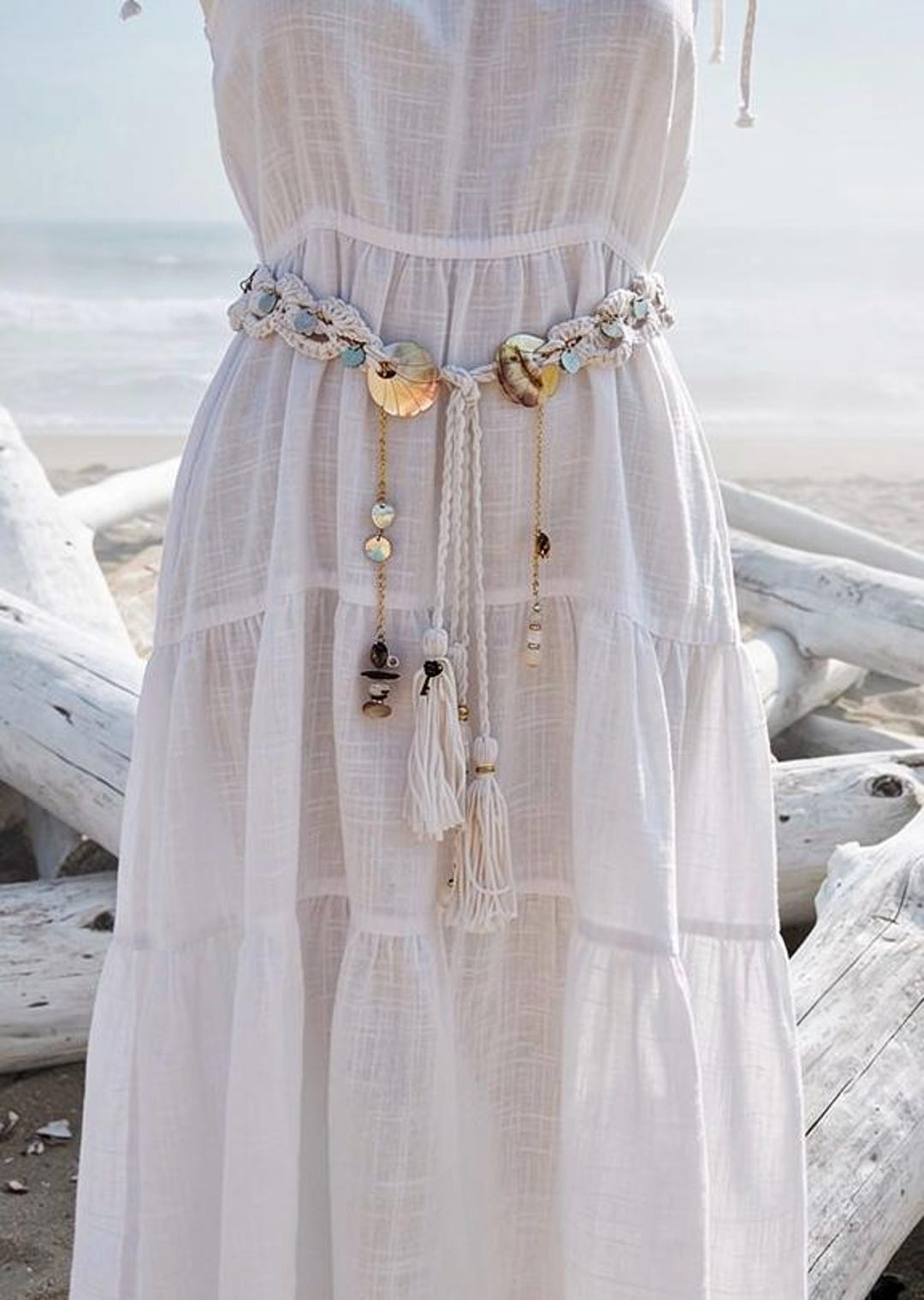Handwoven Boho Belt, Marfil Yarn, Tassels, Shells, Resort Style ...
