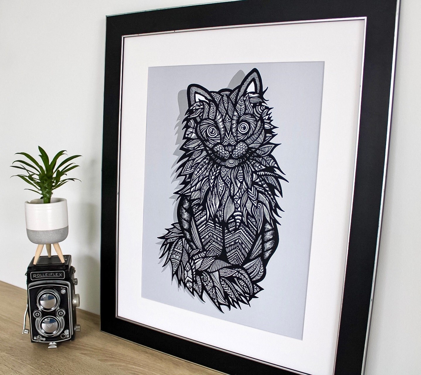 Cat Spirit Print, Décoration Murale Mandala Boho Design, Affiche à Encadrer, Poster Animal Drawing N