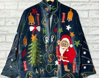 Christmas Velvet Suzani Embroidered Jacket: Handmade Bohemian Coat