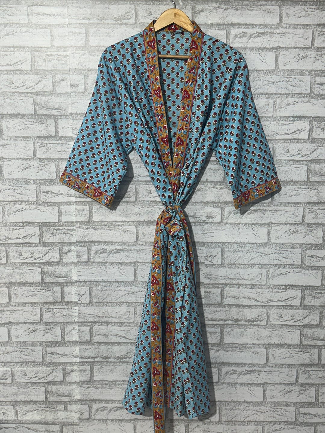 Floral Cotton Kimono Robe: Mid-calf Length, Pockets - Etsy