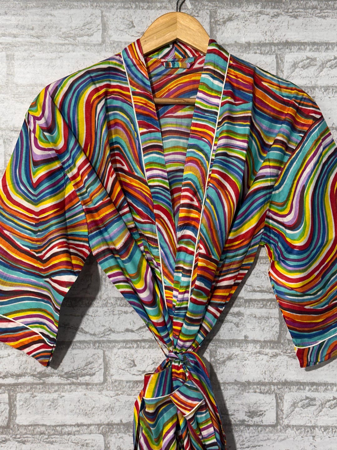 Rainbow Rbe Rainbow Cotton Kimono Robe: Festival Burning Man Outfit - Etsy