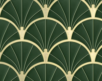 Art Deco Metallic Gold and Juniper Green Wallpaper
