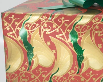 Art Nouveau Metallic Red, Green & Gold Wrapping Paper