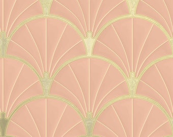 Art Deco Metallic Gold and Peach Wallpaper