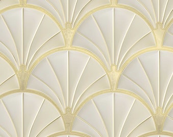 Art Deco Metallic Gold and Beige Wallpaper