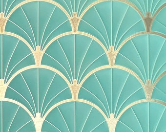 Art Deco Metallic Gold and Teal Wallpaper