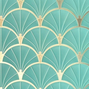Art Deco Metallic Gold and Teal Wallpaper