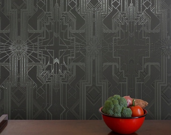 Art Deco Catsby (Silhouette Black with Spot Gloss) Wallpaper