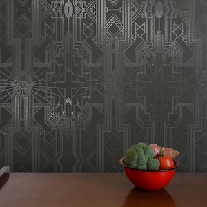 Art Deco Catsby (Silhouette Black with Spot Gloss) Wallpaper