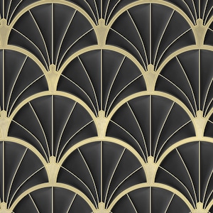 Art Deco Metallic Gold und Schwarz Tapete