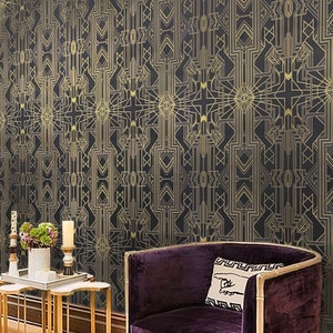 Art Deco Catsby (Metallic Gold, Silhouette Black) Wallpaper