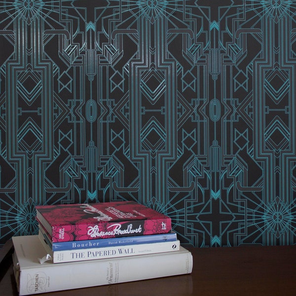 Art Deco Catsby (Silhouette Black & Teal w/ Spot Gloss)  Wallpaper