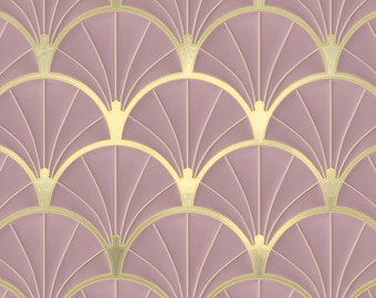 Art Deco Metallic Gold and Mauve Wallpaper