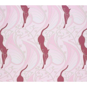 Art Nouveau Pink Cat Peel and Stick Wallpaper