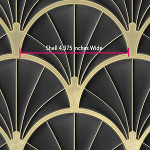 Art Deco Metallic Gold and Black Shell Pattern Wallpaper, Peel and Stick and Paste. Shell 4.375 inches wide