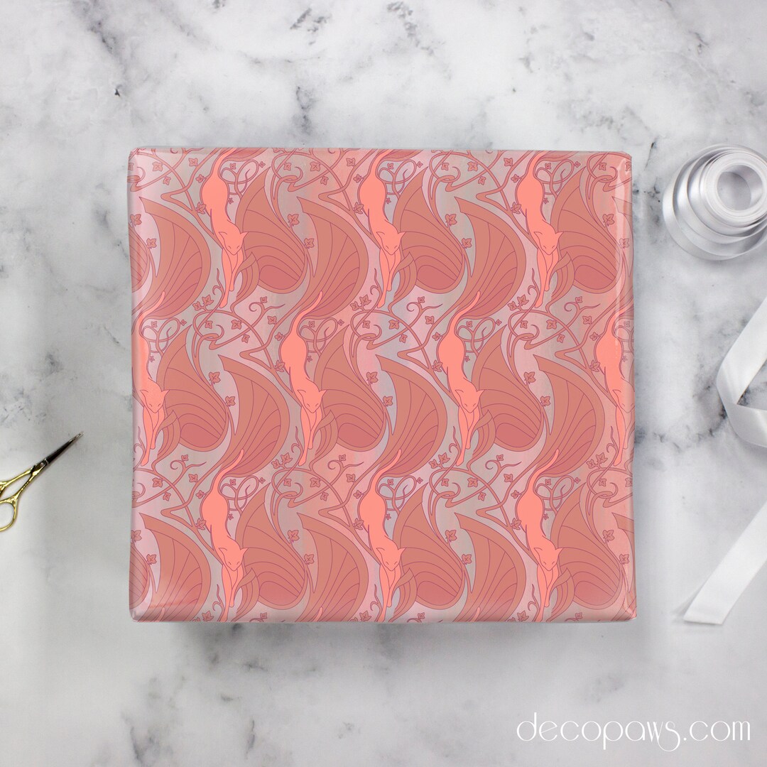 Art Nouveau Wrapping Paper Vermillion and Teal Etsy