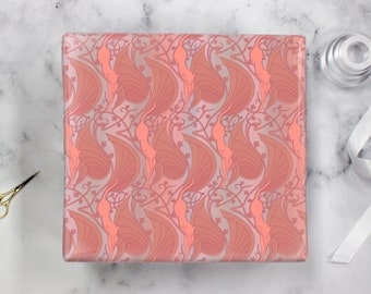 Art Nouveau Wrapping Paper, Vermillion and Teal