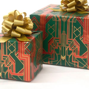 Great Catsby Metallic Green, Red and Gold Wrapping Paper