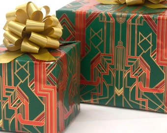 Great Catsby Metallic Green, Red and Gold Wrapping Paper